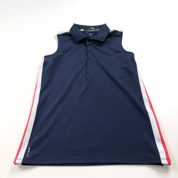 RLX Ralph Lauren Tailored Fit MED Wicking Gym Tennis Golf Button Polo Top Navy - Picture 1 of 7